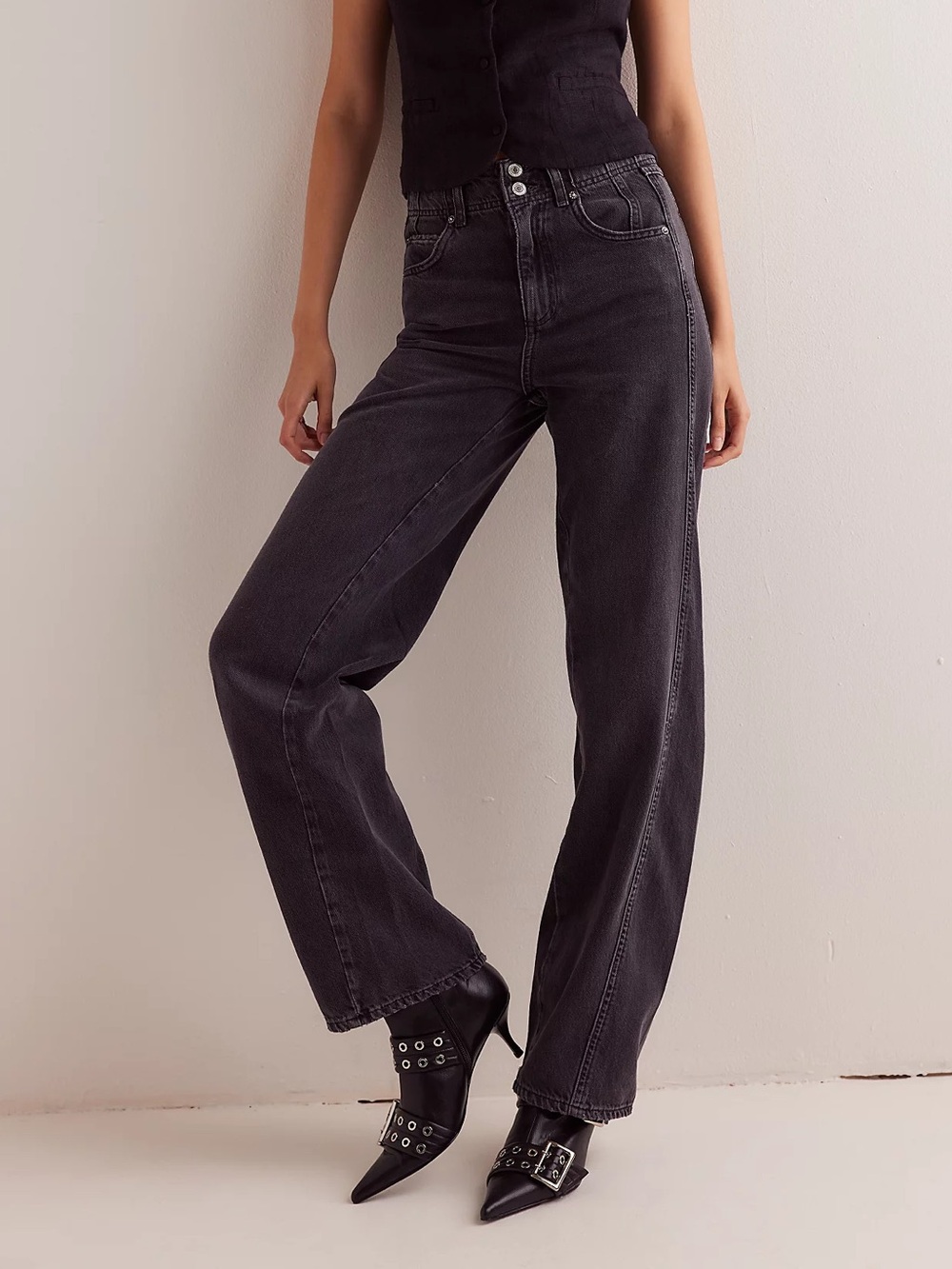 Free People Aster Straight Leg Black Denim Jeans